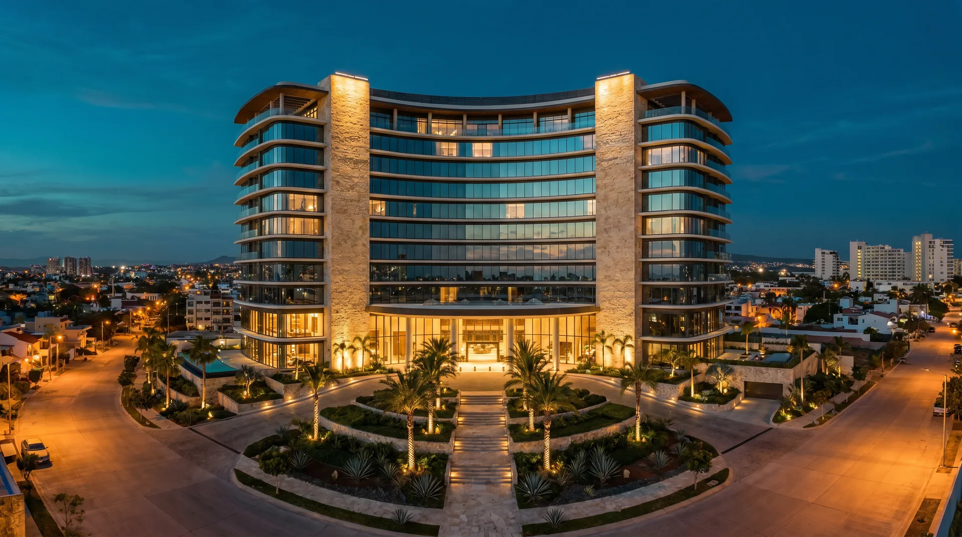 Torre de hotel terminada — obra comercial con bombeo y presurización