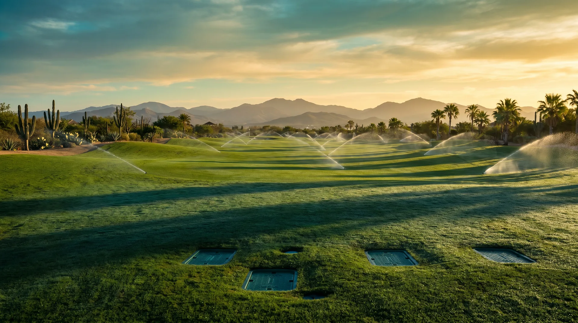 Campo de golf con riego terminado — áreas verdes y deporte